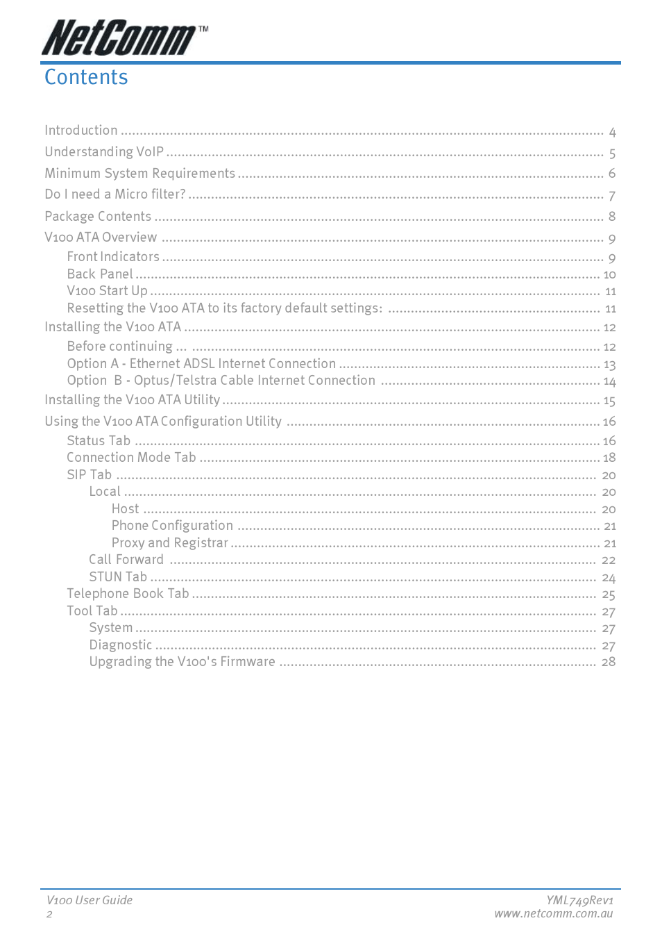 NetComm V100 User Manual | Page 2 / 40