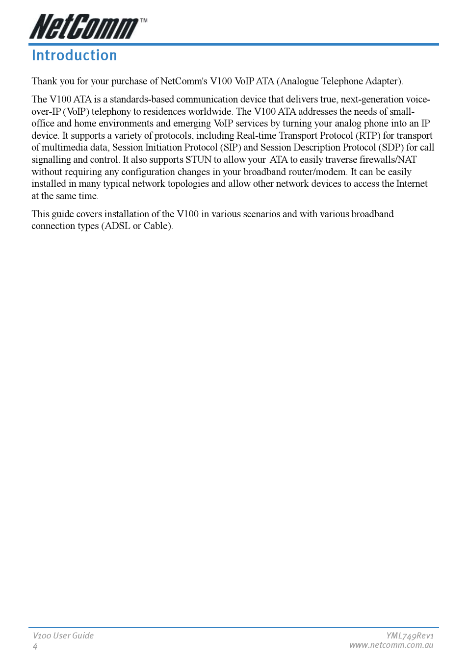 Introduction | NetComm V100 User Manual | Page 4 / 40