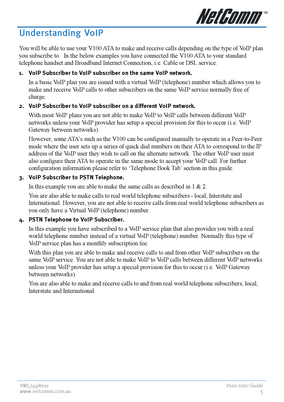 Understanding voip | NetComm V100 User Manual | Page 5 / 40