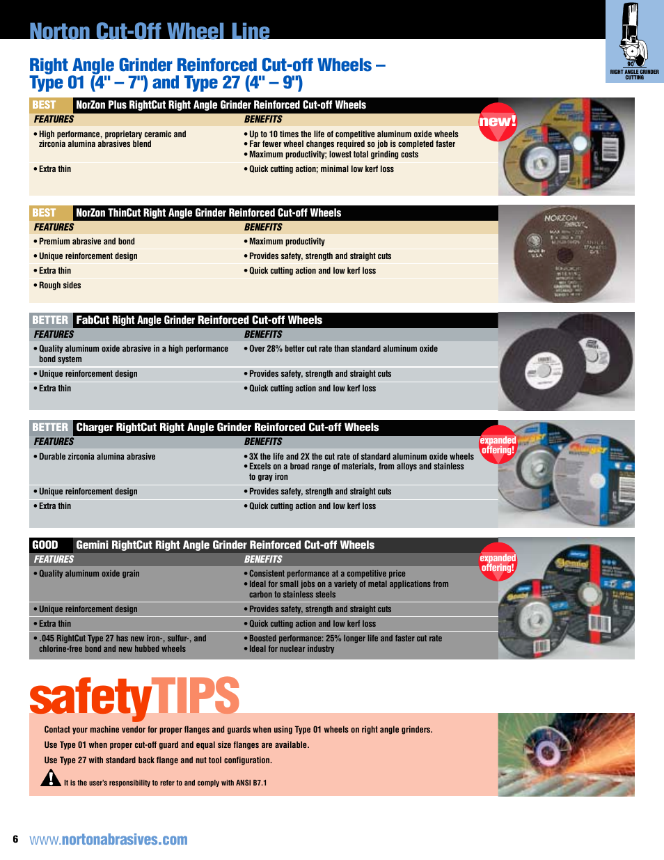 Safety tips, Norton cut-off wheel line | Norton Abrasives Cut-Off Wheels For Metal Fabrication User Manual | Page 6 / 12