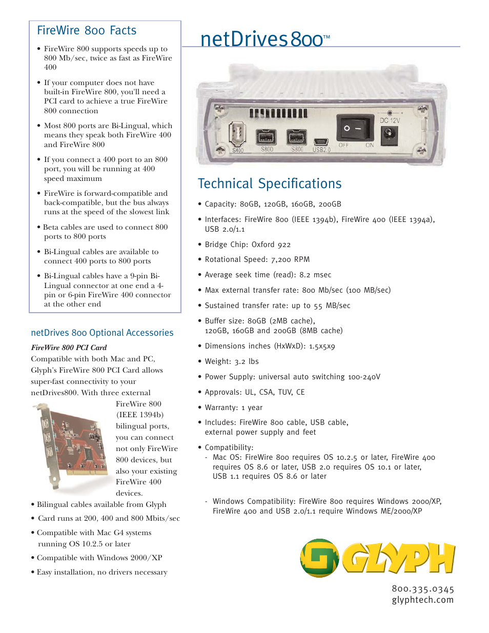 Netdrives800, Technical specifications, Firewire 800 facts | NetDrives 800 User Manual | Page 2 / 2