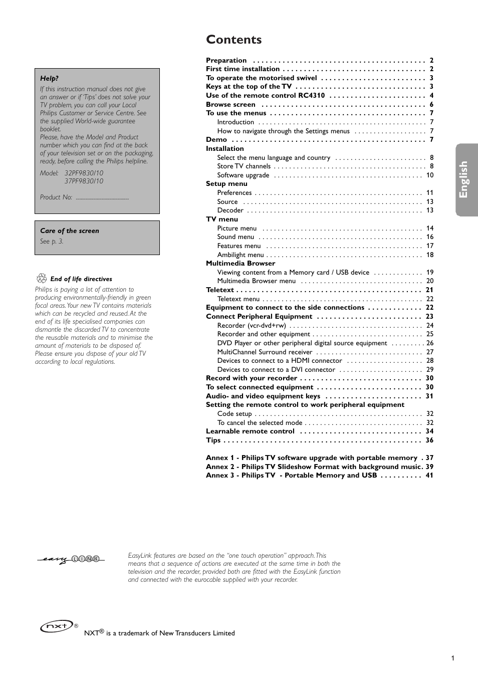 New Transducers 37PF9830/10 User Manual | 42 pages