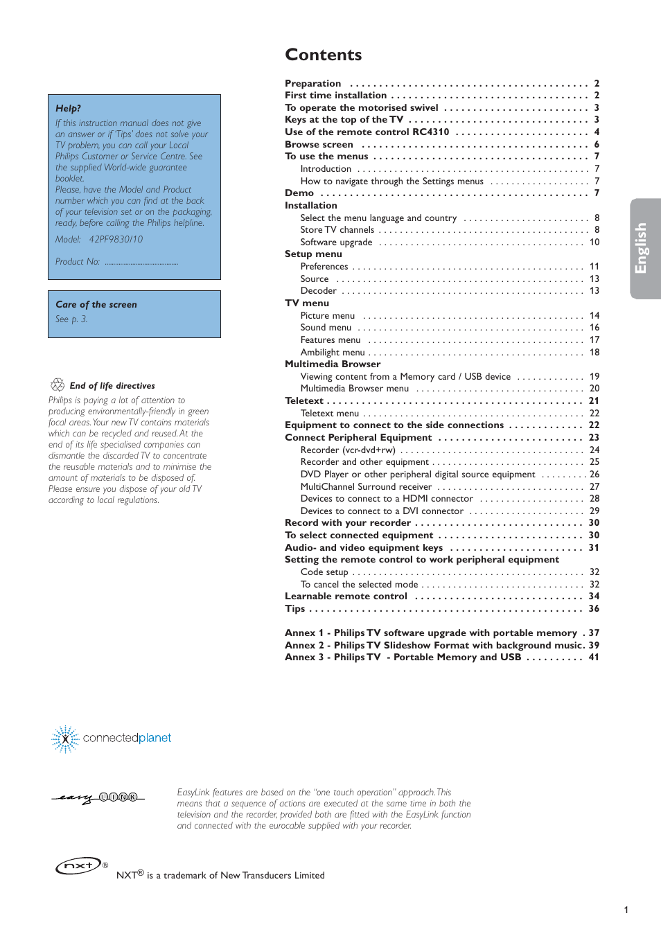 New Transducers 42PF9830/10 User Manual | 63 pages