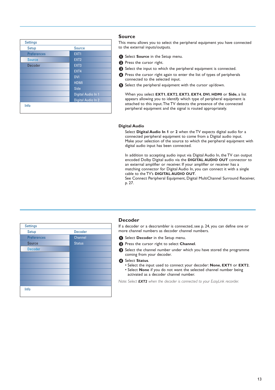 Decoder, Source | New Transducers 42PF9830/10 User Manual | Page 13 / 63