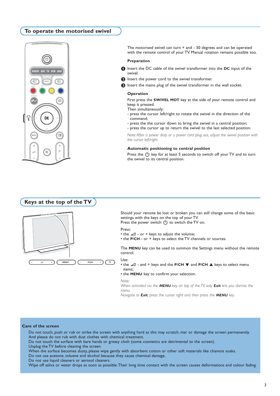 Keys at the top of the tv | New Transducers 42PF9830/10 User Manual | Page 3 / 63