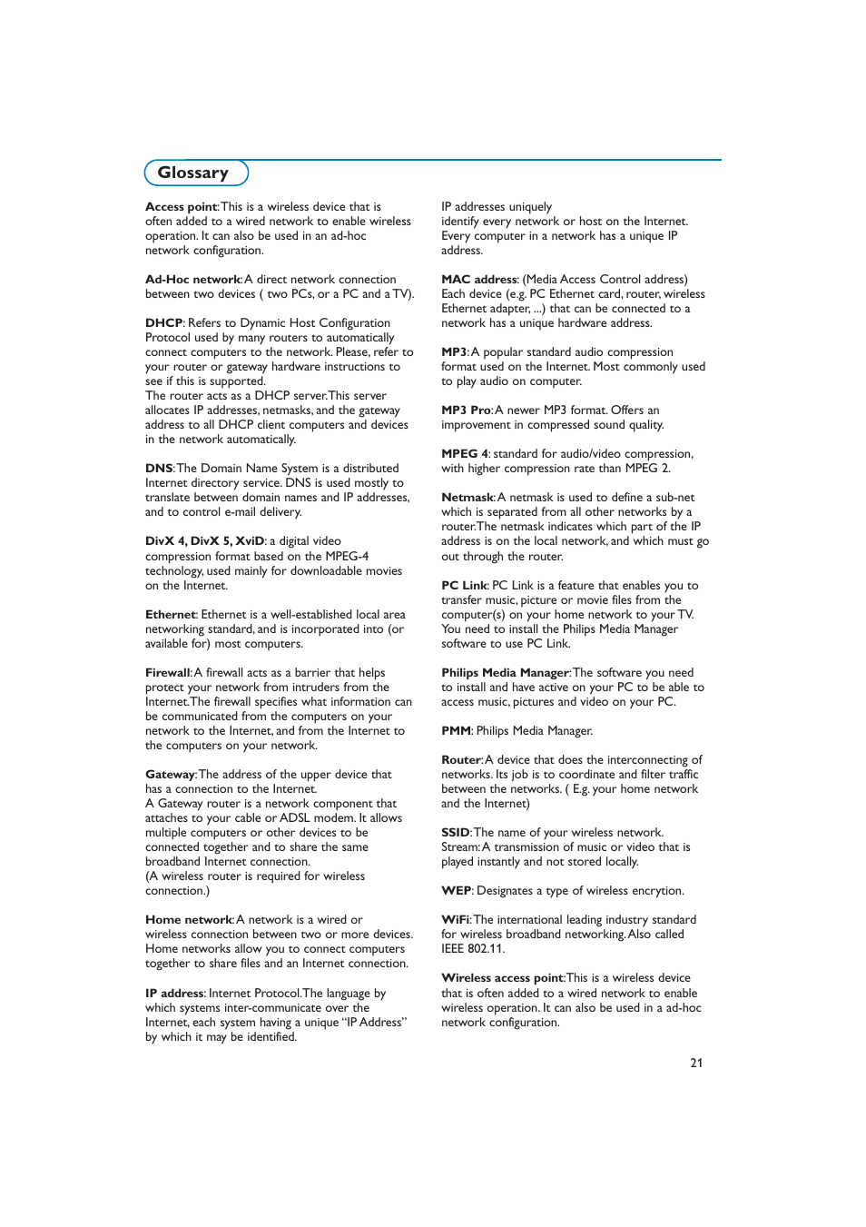 Glossary | New Transducers 42PF9830/10 User Manual | Page 63 / 63
