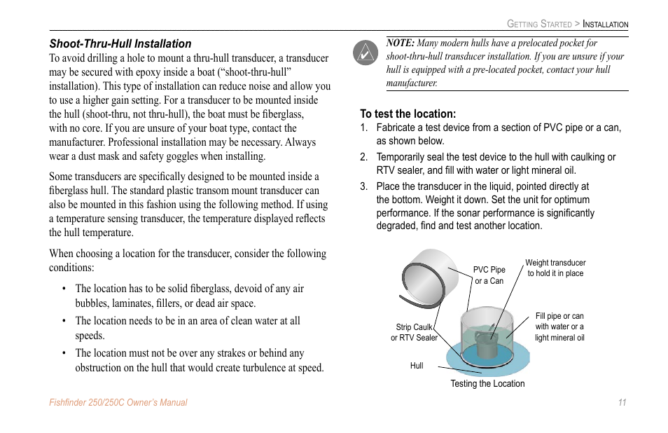 Shoot-thru-hull installation | New Transducers 250C User Manual | Page 15 / 46