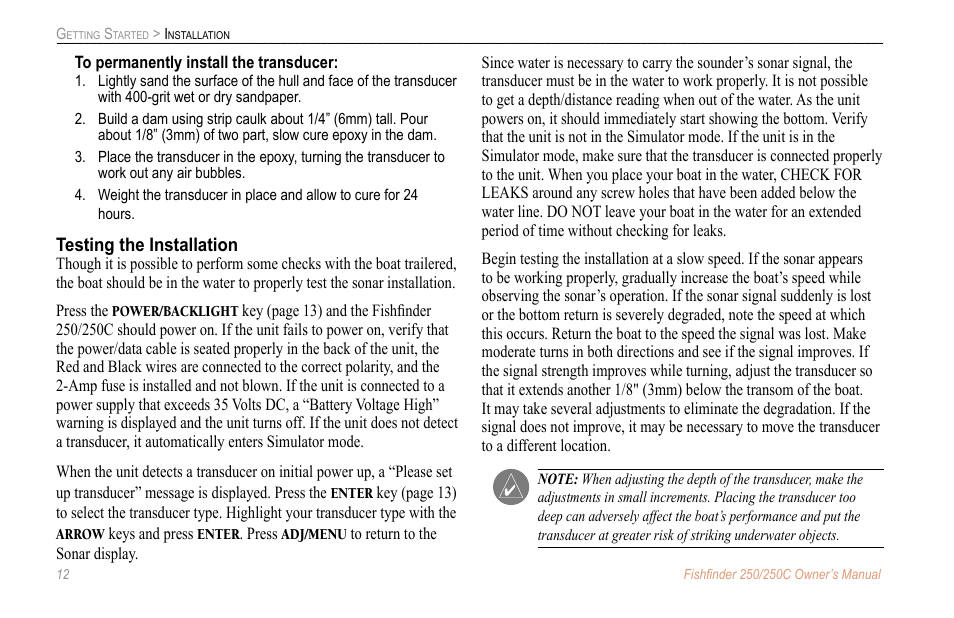 Testing the installation | New Transducers 250C User Manual | Page 16 / 46