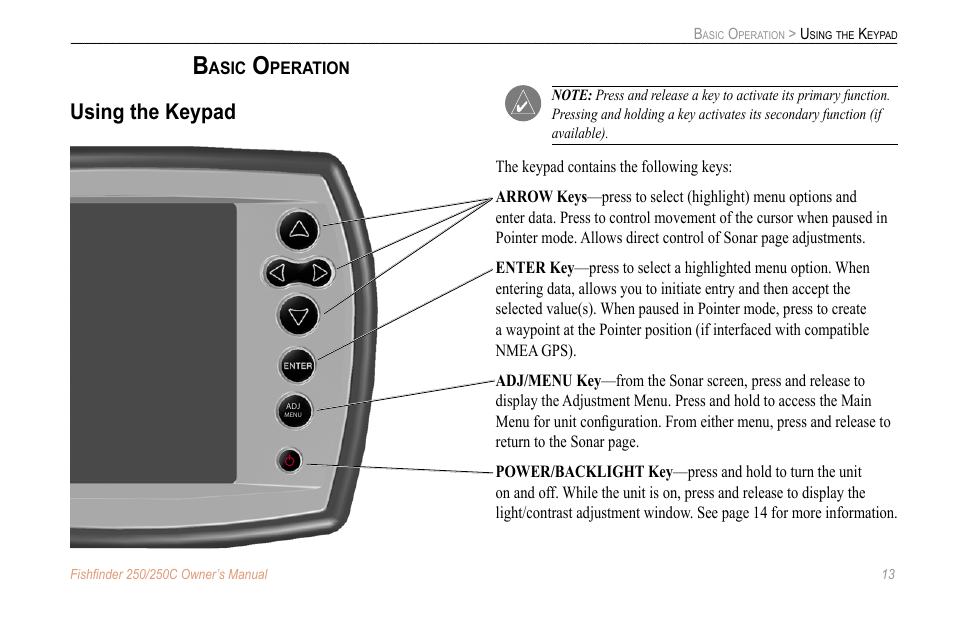 Basic operation, Using the keypad | New Transducers 250C User Manual | Page 17 / 46