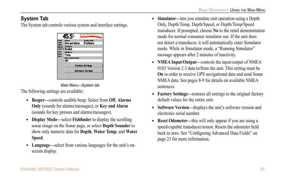 System tab | New Transducers 250C User Manual | Page 31 / 46