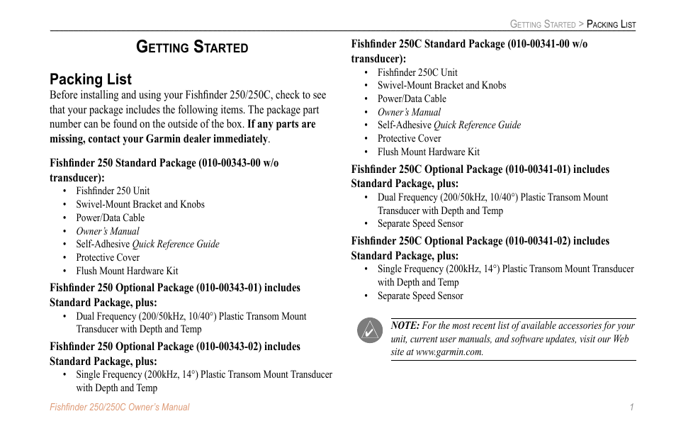 Getting started, Packing list | New Transducers 250C User Manual | Page 5 / 46