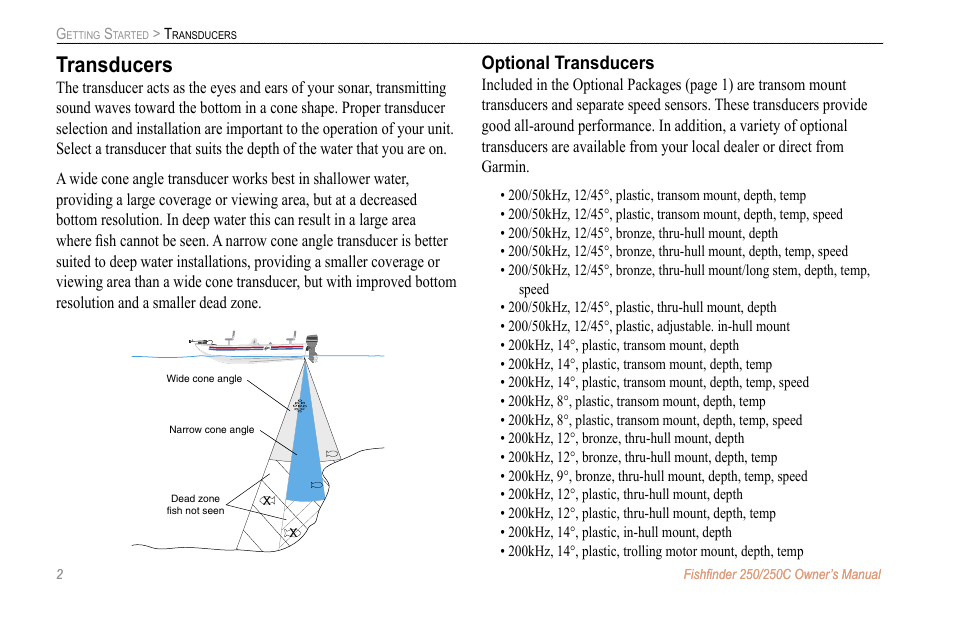 Transducers, Optional transducers | New Transducers 250C User Manual | Page 6 / 46