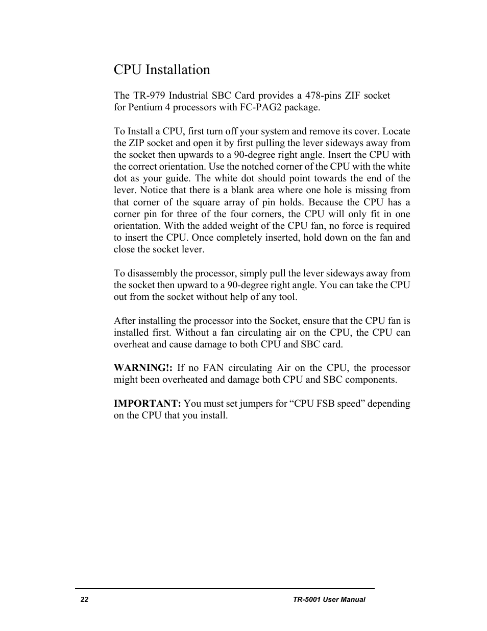 Cpu installation | New Transducers TR-5001 User Manual | Page 26 / 105