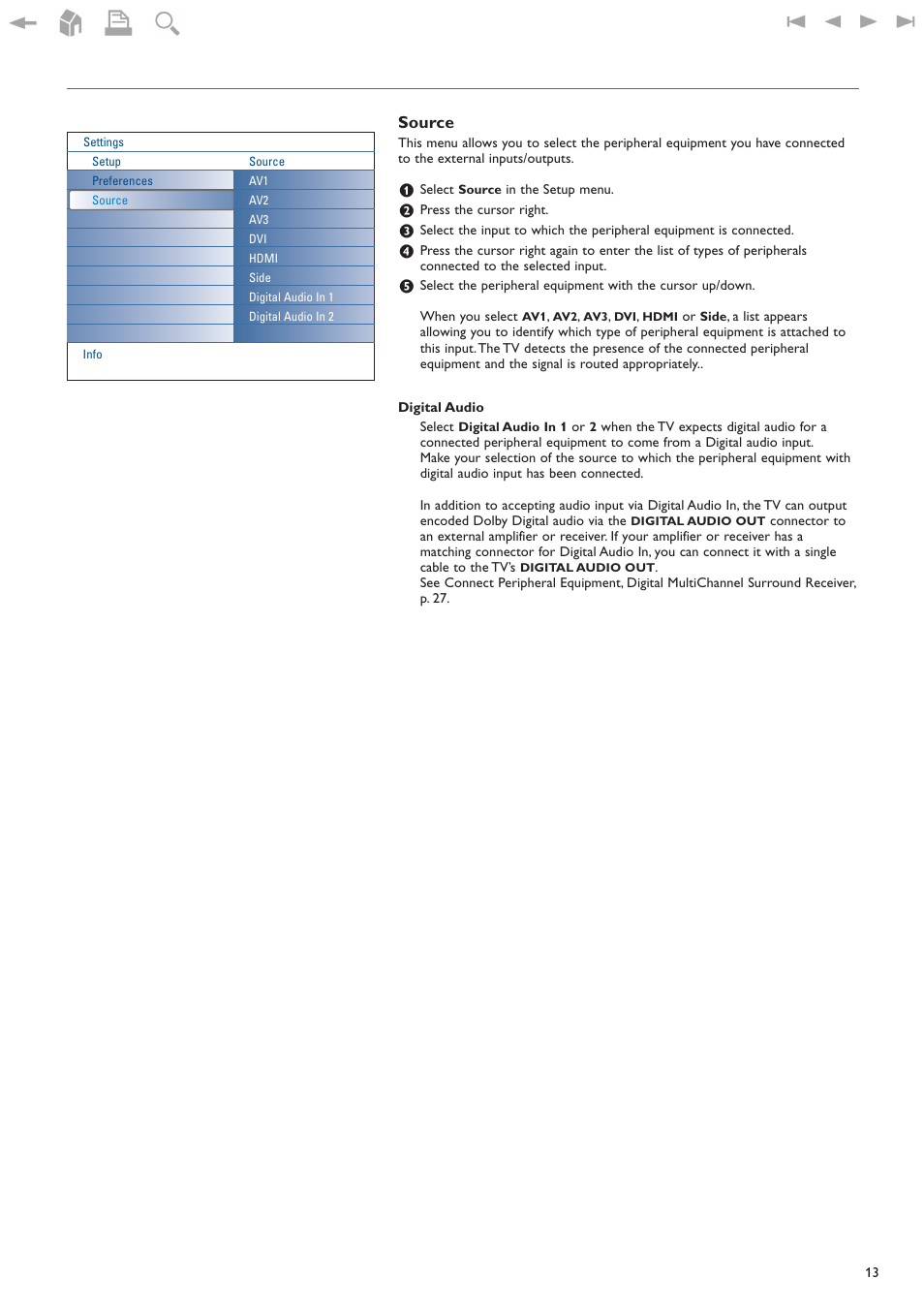 Source | New Transducers 42PF9830/93 User Manual | Page 13 / 42