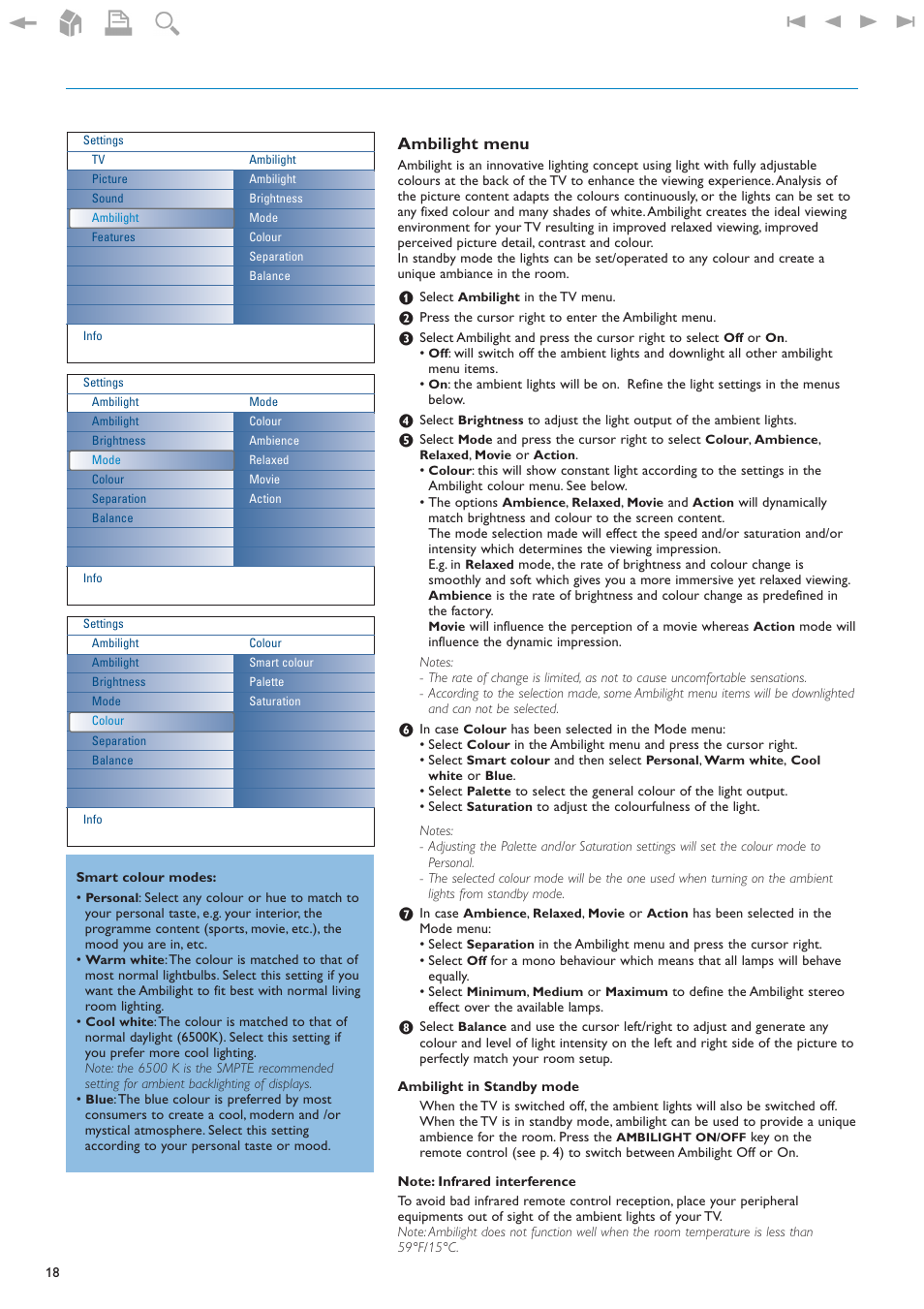 Ambilight menu | New Transducers 42PF9830/93 User Manual | Page 18 / 42