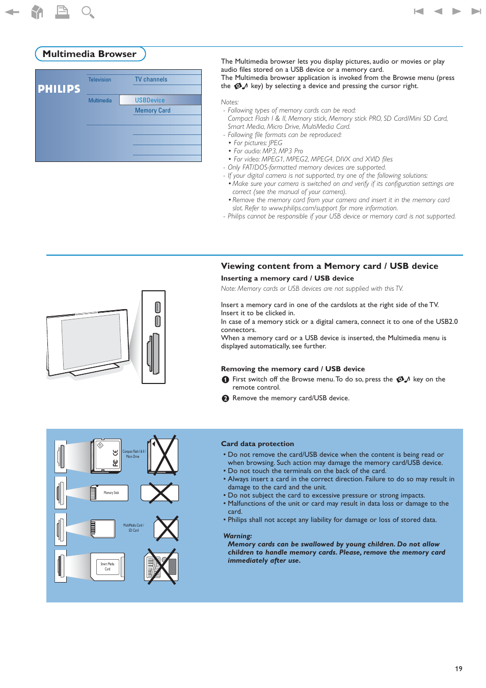 Viewing content from a memory card / usb device, Multimedia browser | New Transducers 42PF9830/93 User Manual | Page 19 / 42