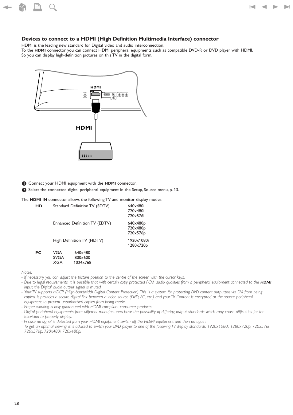 Devices to connect to a hdmi connector, Hdmi | New Transducers 42PF9830/93 User Manual | Page 28 / 42