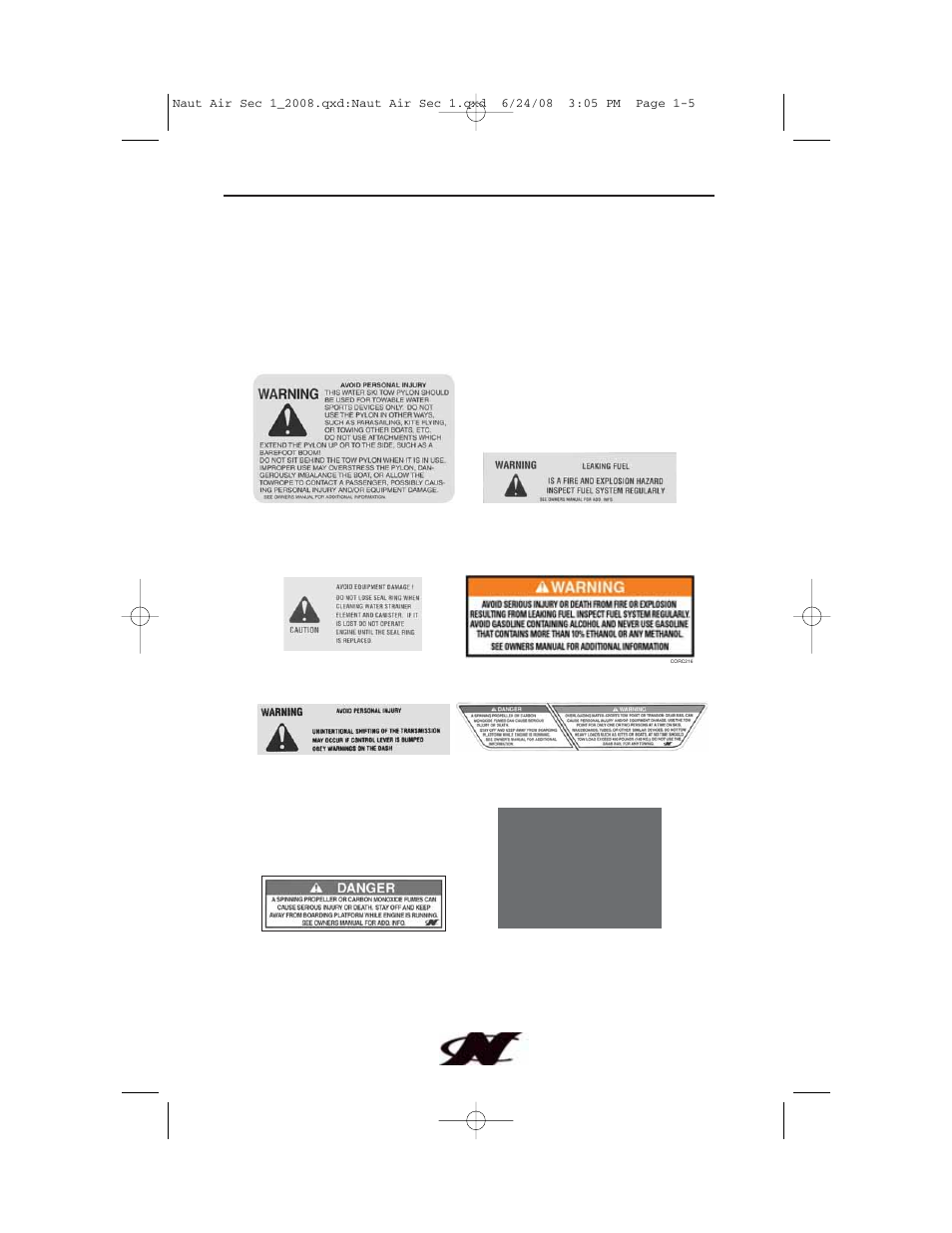 Warning, Boat safety labels, Boating safety | Nautique aire crossover User Manual | Page 15 / 200