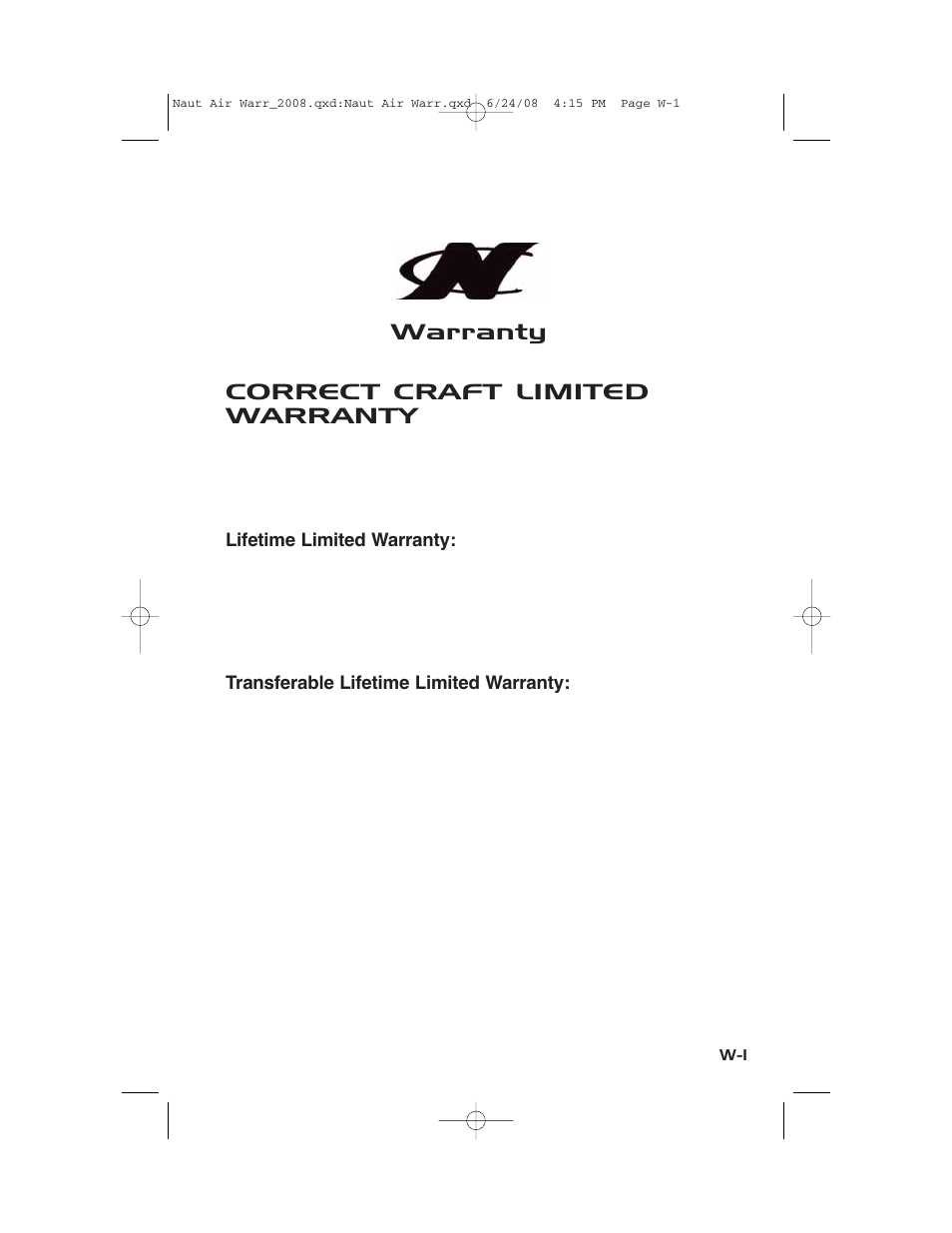 Naut air warr_2008.pdf, Warranty correct craft limited warranty | Nautique aire crossover User Manual | Page 193 / 200