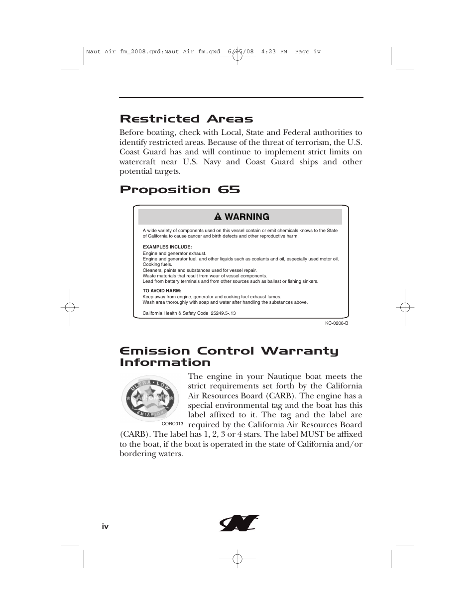 Restricted areas | Nautique aire crossover User Manual | Page 4 / 200