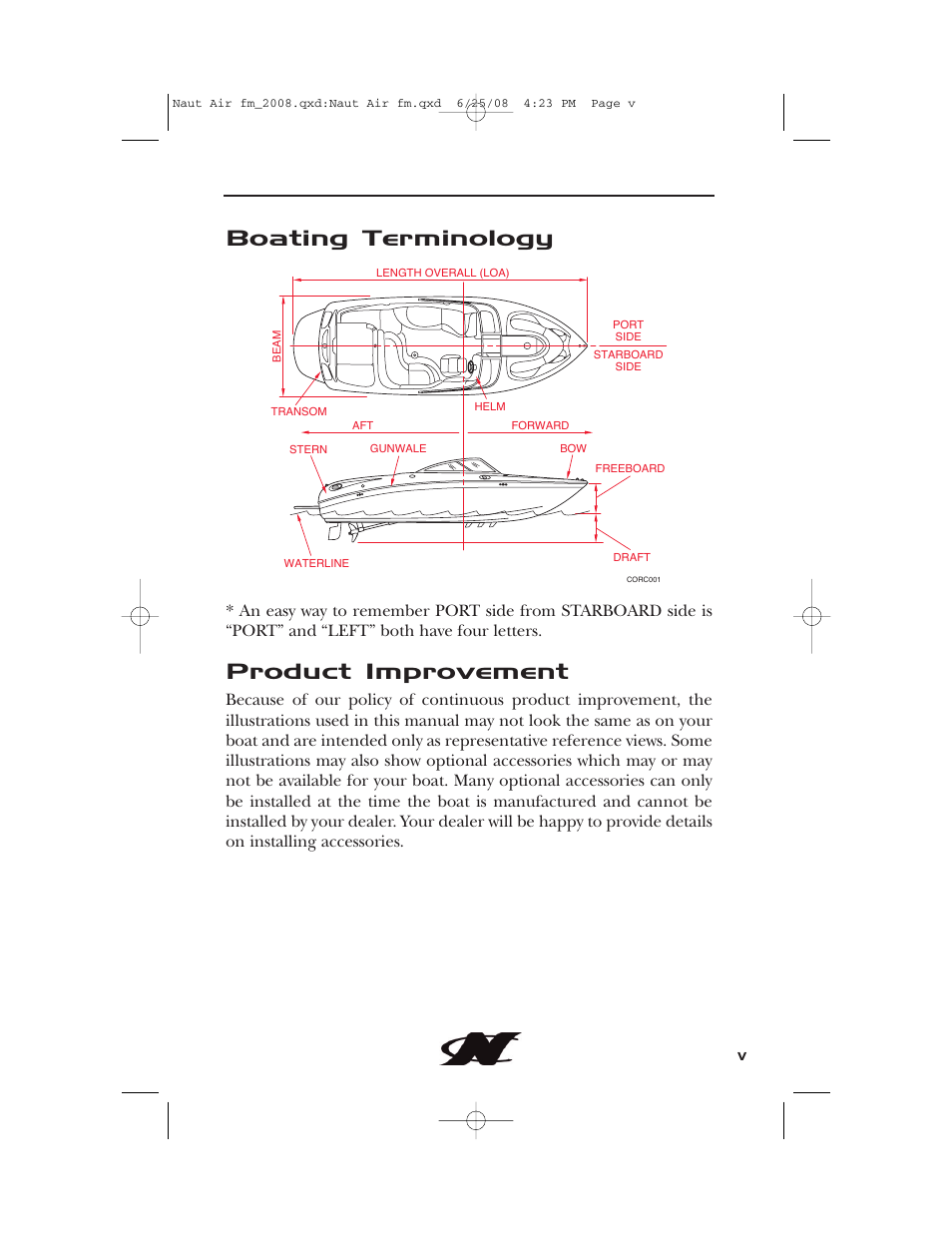 Boating terminology, Product improvement | Nautique aire crossover User Manual | Page 5 / 200