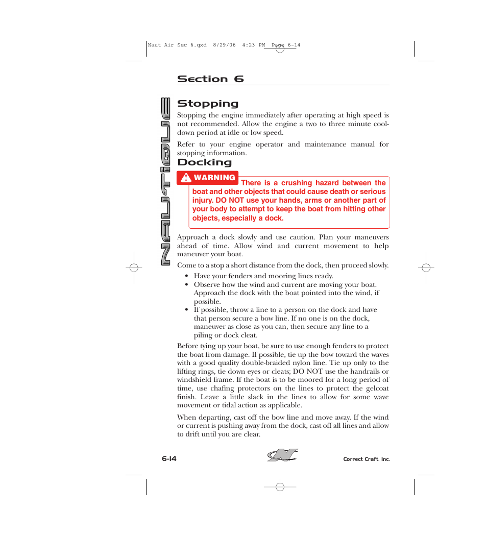 Stopping, Docking | Nautique 220 User Manual | Page 147 / 198