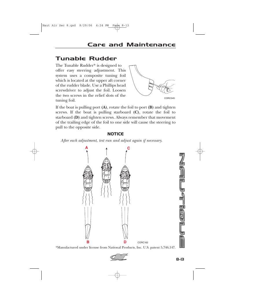 Tunable rudder, Care and maintenance | Nautique 220 User Manual | Page 168 / 198