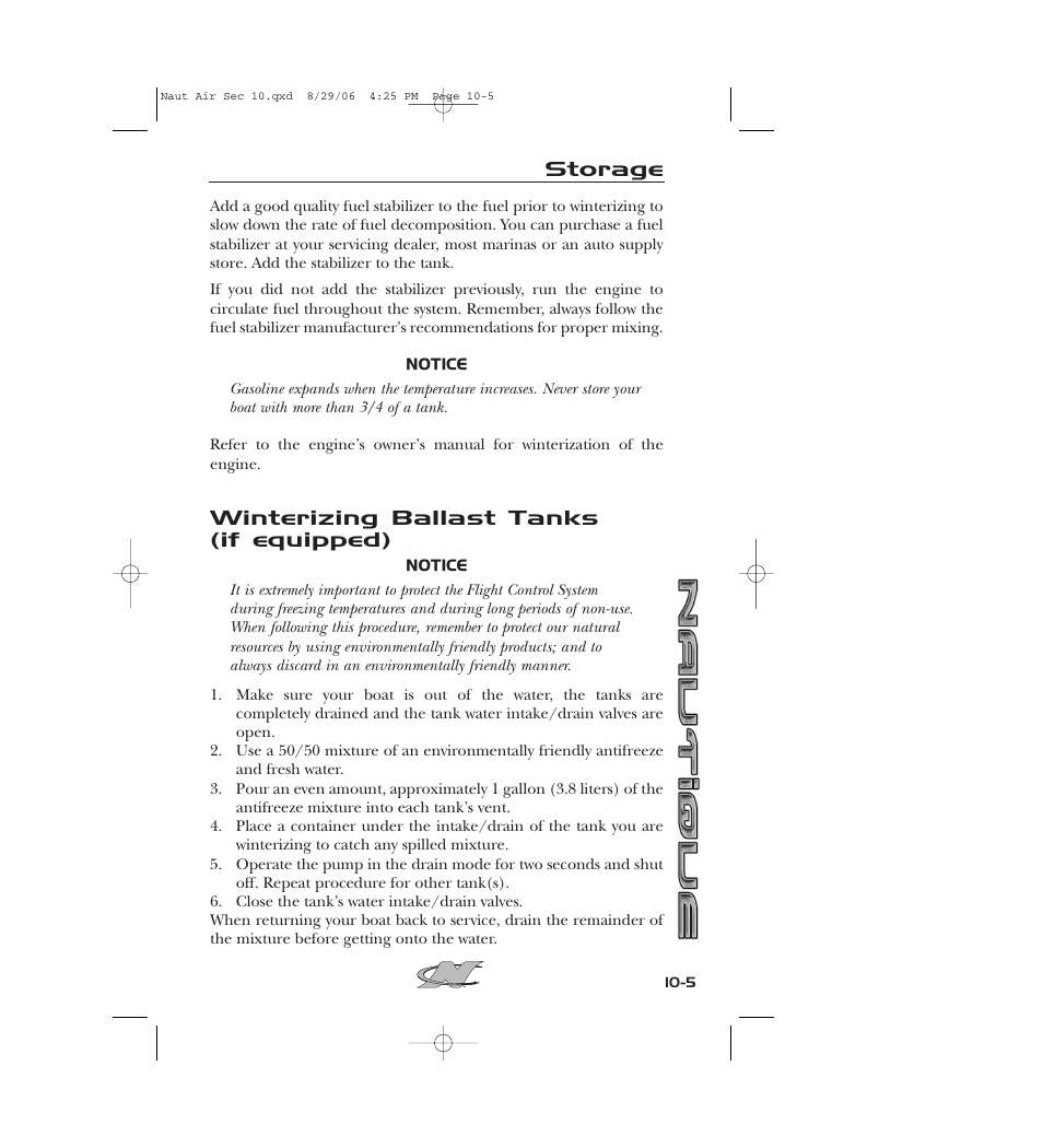 Storage, Winterizing ballast tanks (if equipped) | Nautique 220 User Manual | Page 182 / 198