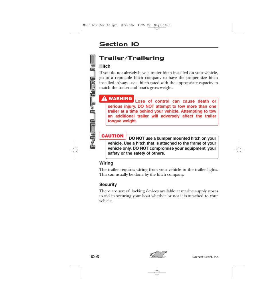 Trailer/trailering | Nautique 220 User Manual | Page 183 / 198