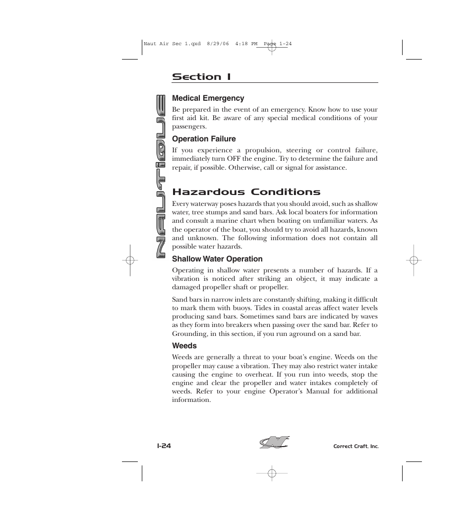 Hazardous conditions | Nautique 220 User Manual | Page 35 / 198