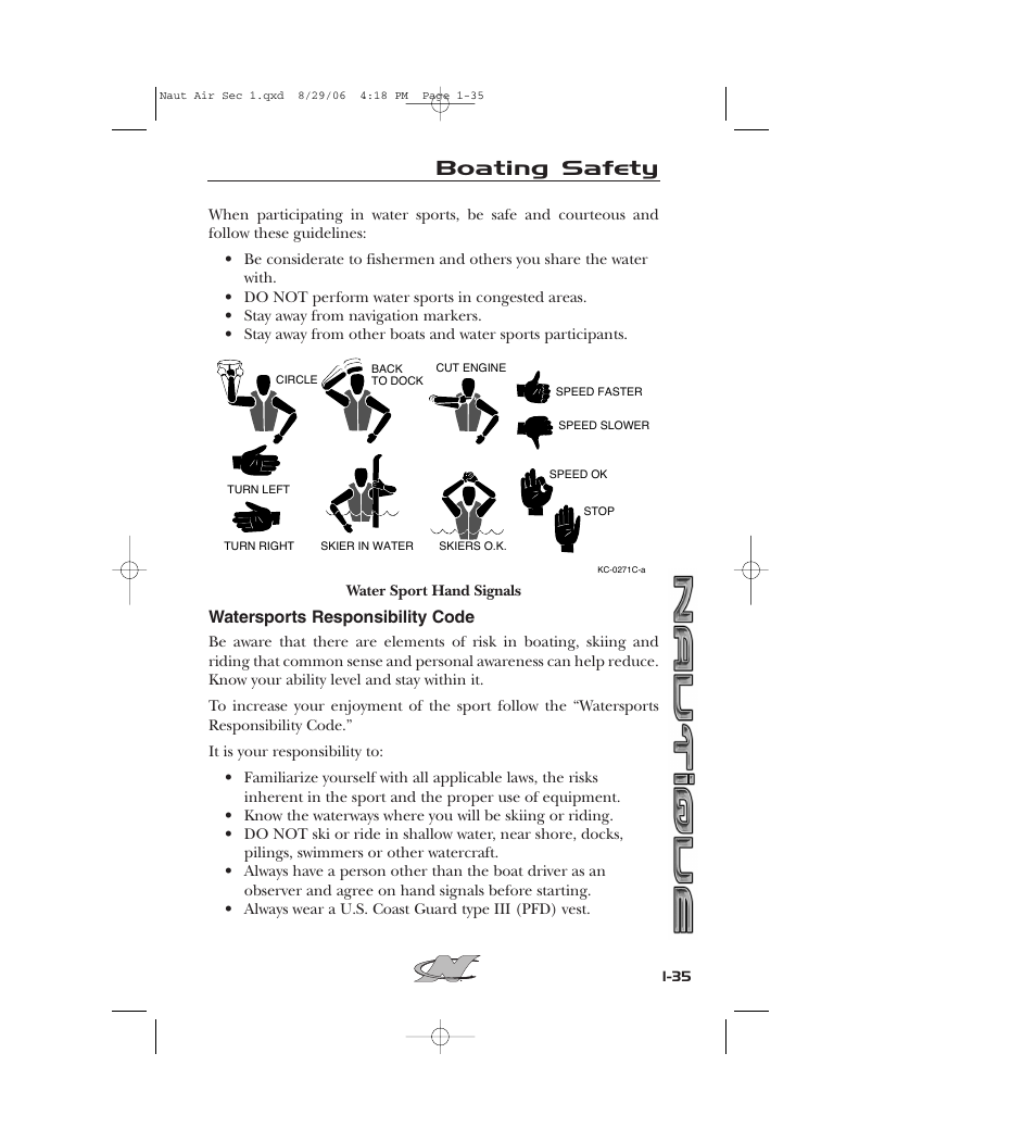 Boating safety | Nautique 220 User Manual | Page 46 / 198