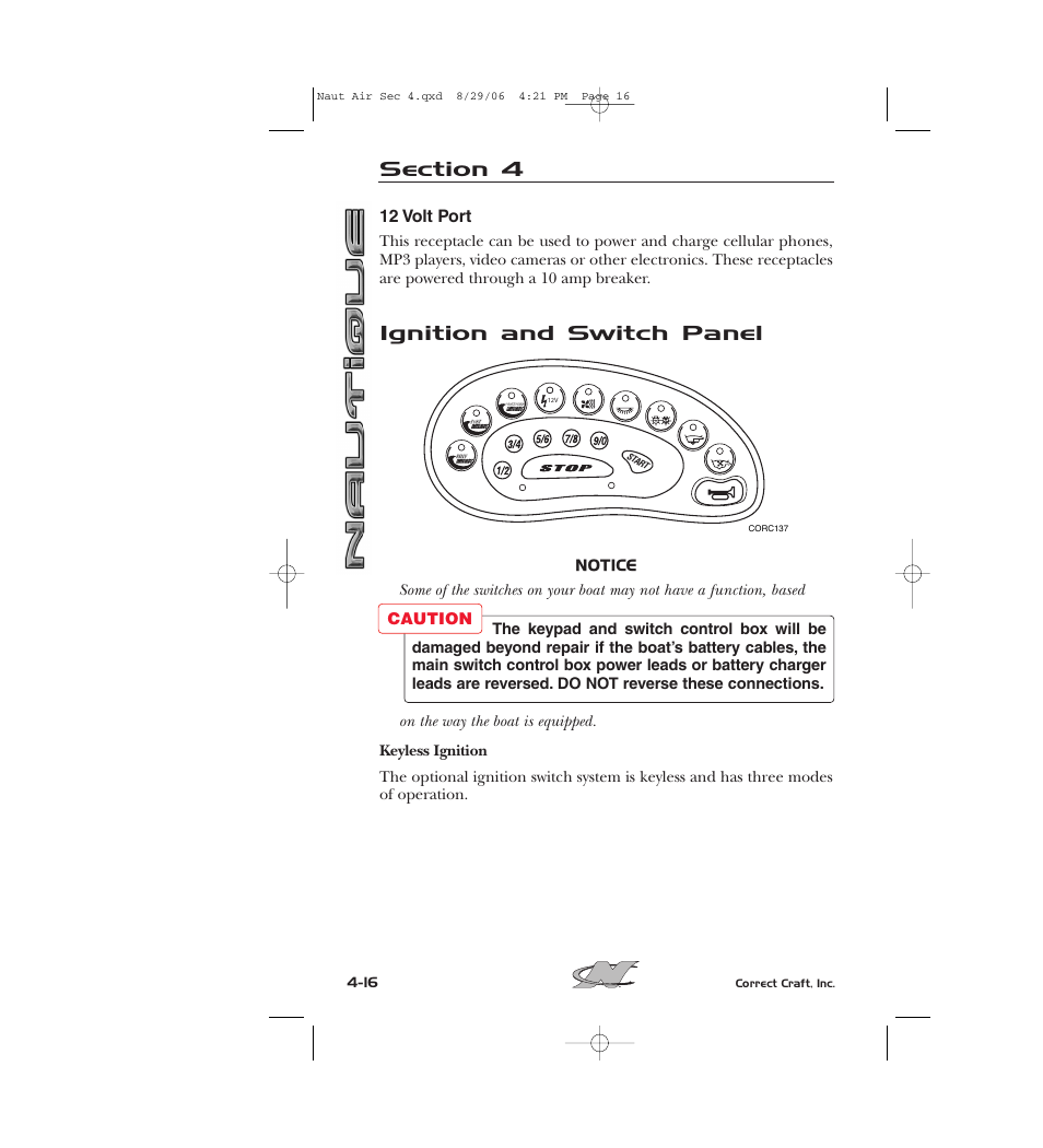Ignition and switch panel | Nautique 220 User Manual | Page 91 / 198