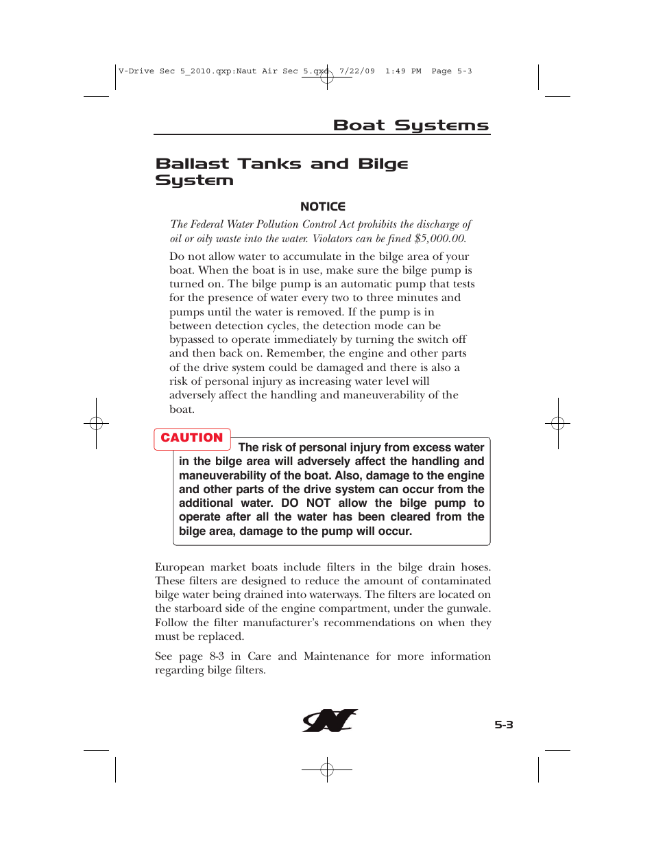 Ballast tanks and bilge system, Boat systems | Nautique 230 User Manual | Page 169 / 248