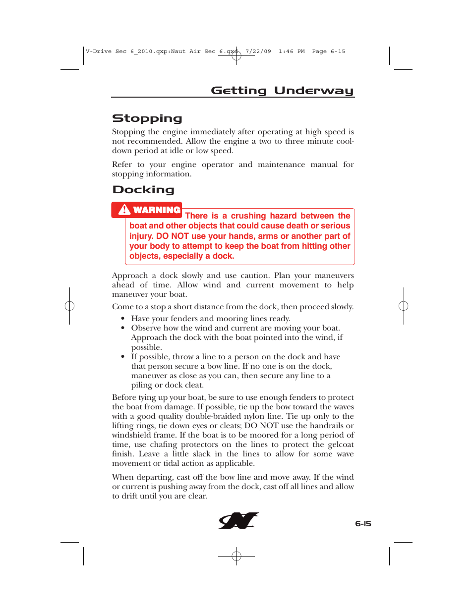 Getting underway stopping, Docking | Nautique 230 User Manual | Page 193 / 248