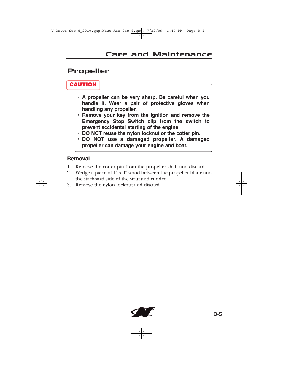 Care and maintenance propeller | Nautique 230 User Manual | Page 207 / 248