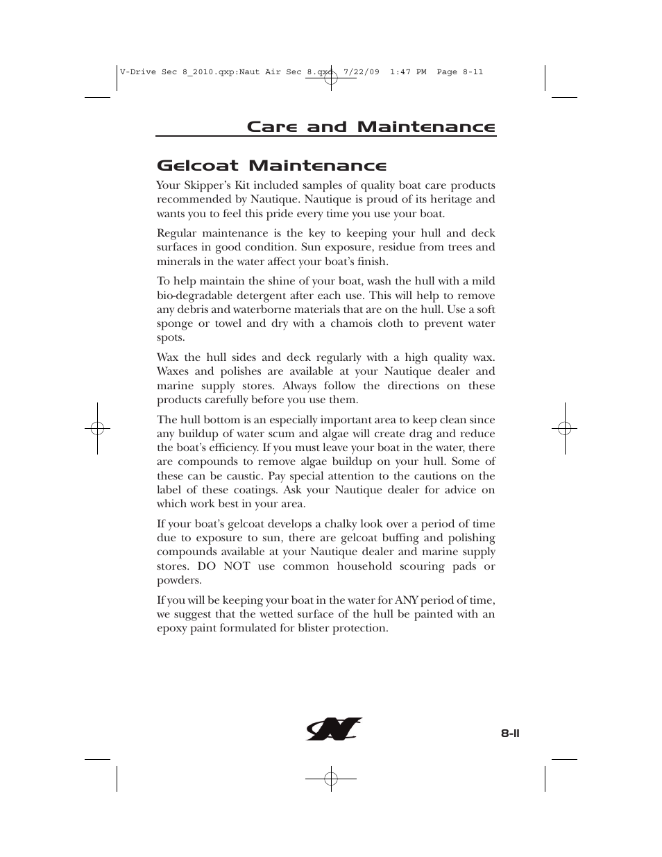 Care and maintenance gelcoat maintenance | Nautique 230 User Manual | Page 213 / 248