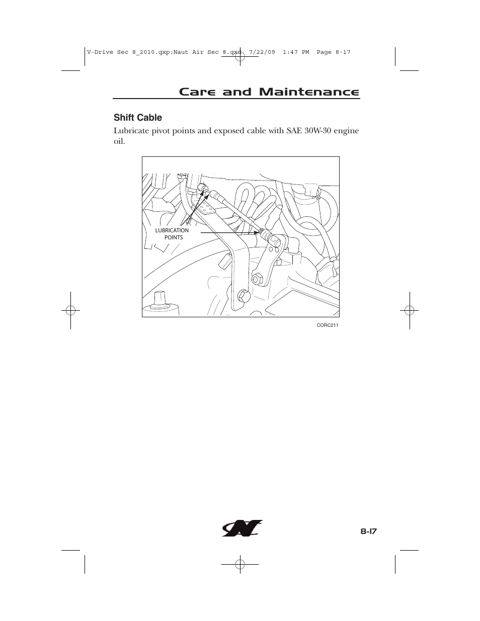 Care and maintenance, Shift cable | Nautique 230 User Manual | Page 219 / 248