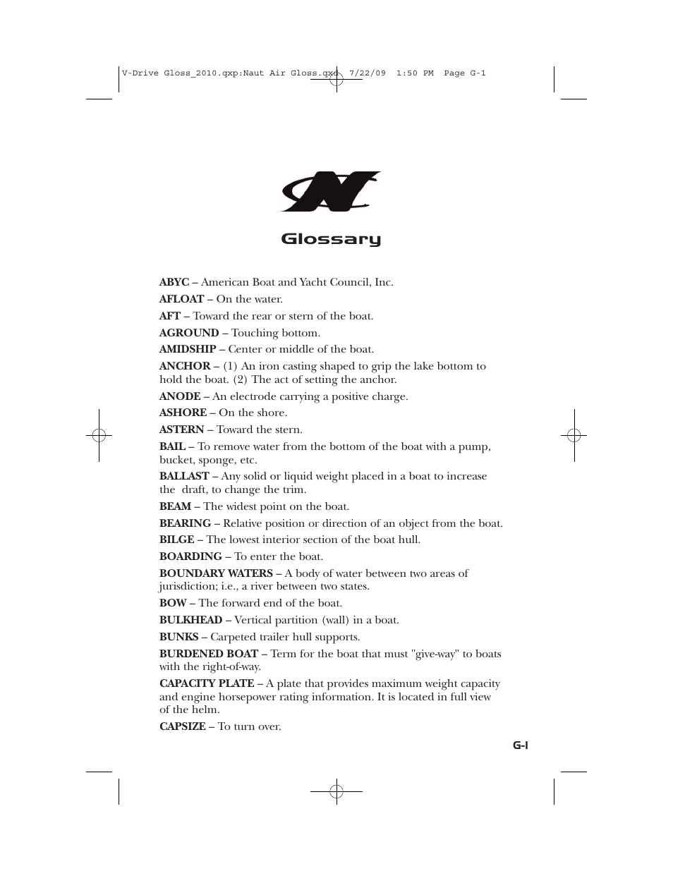 Glossary | Nautique 230 User Manual | Page 235 / 248