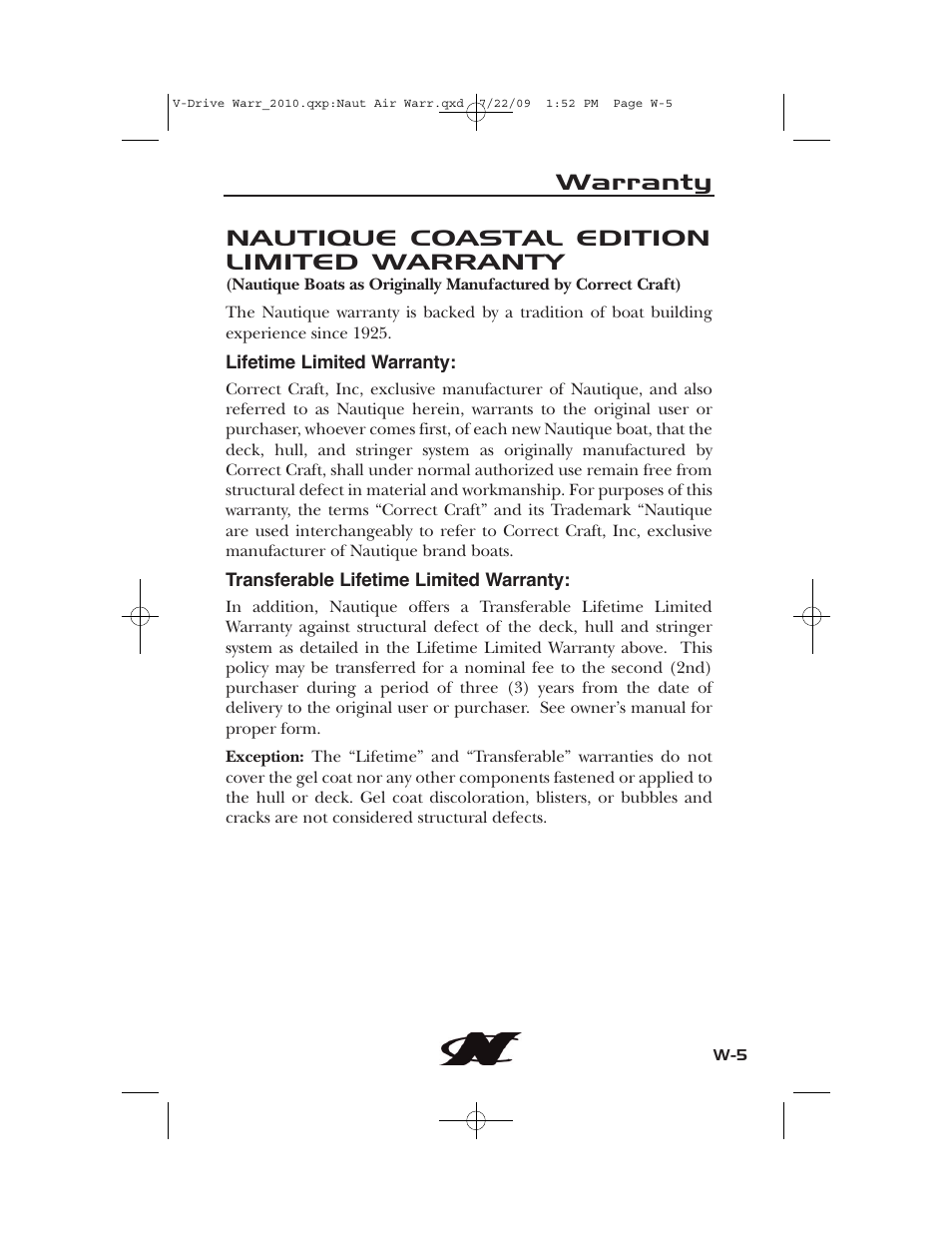 Warranty, Nautique coastal edition limited warranty | Nautique 230 User Manual | Page 243 / 248