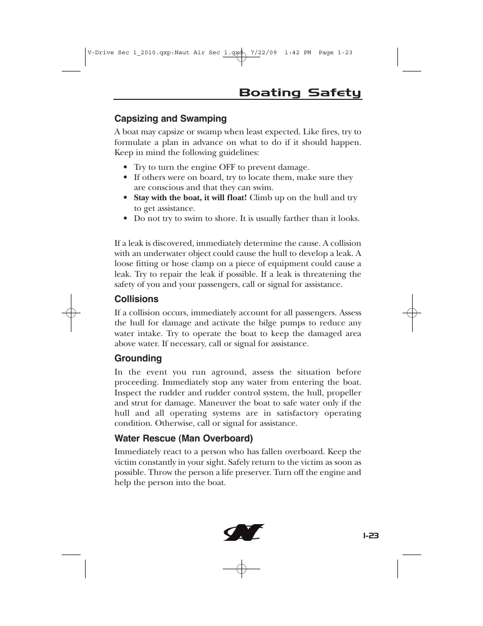 Boating safety | Nautique 230 User Manual | Page 33 / 248