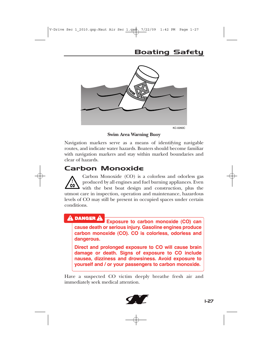 Boating safety, Carbon monoxide | Nautique 230 User Manual | Page 37 / 248