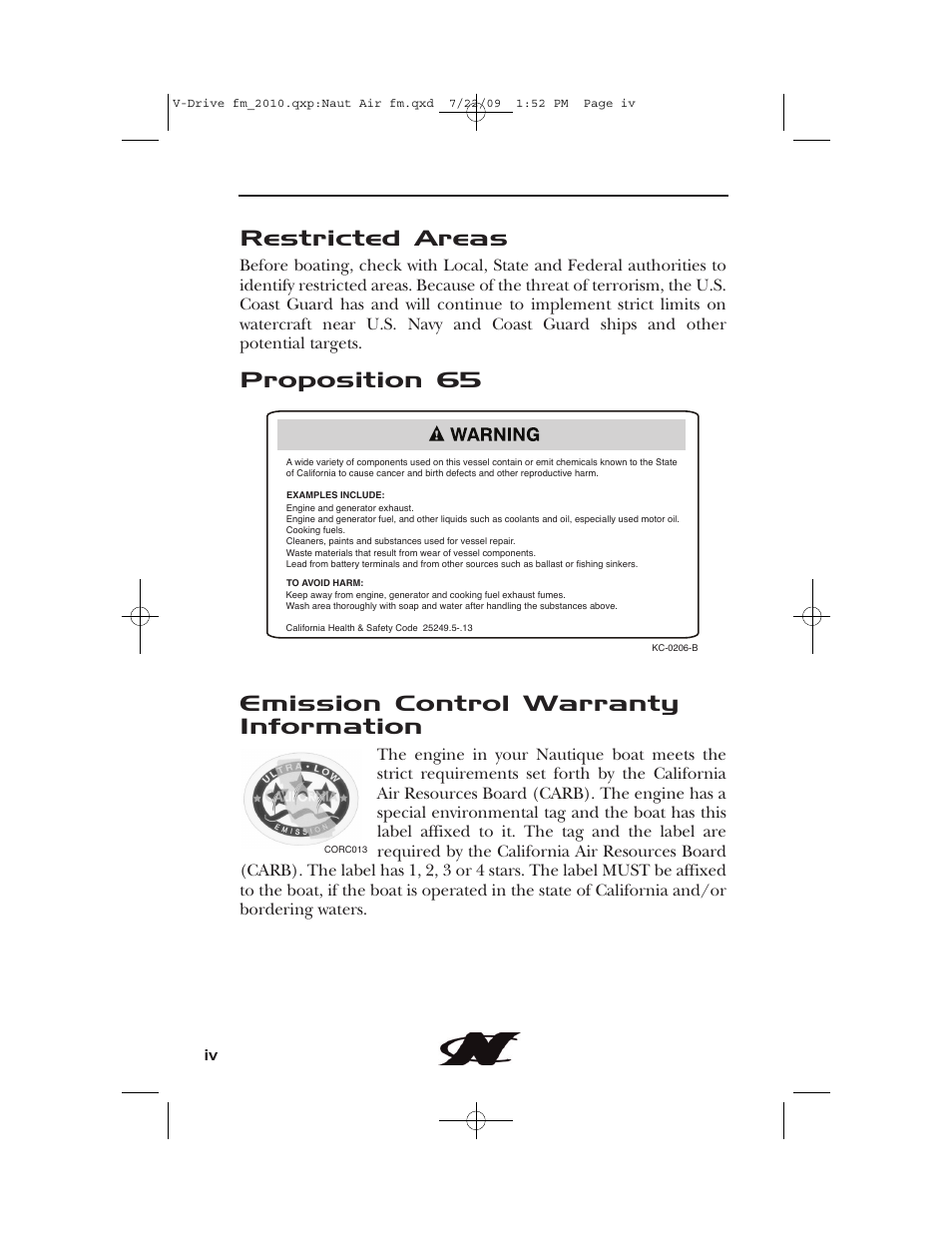 Restricted areas | Nautique 230 User Manual | Page 4 / 248