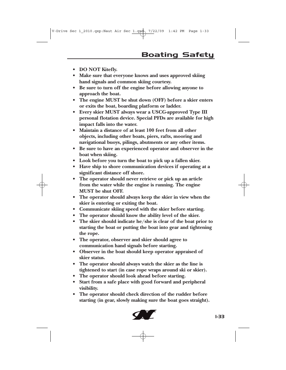 Boating safety | Nautique 230 User Manual | Page 43 / 248