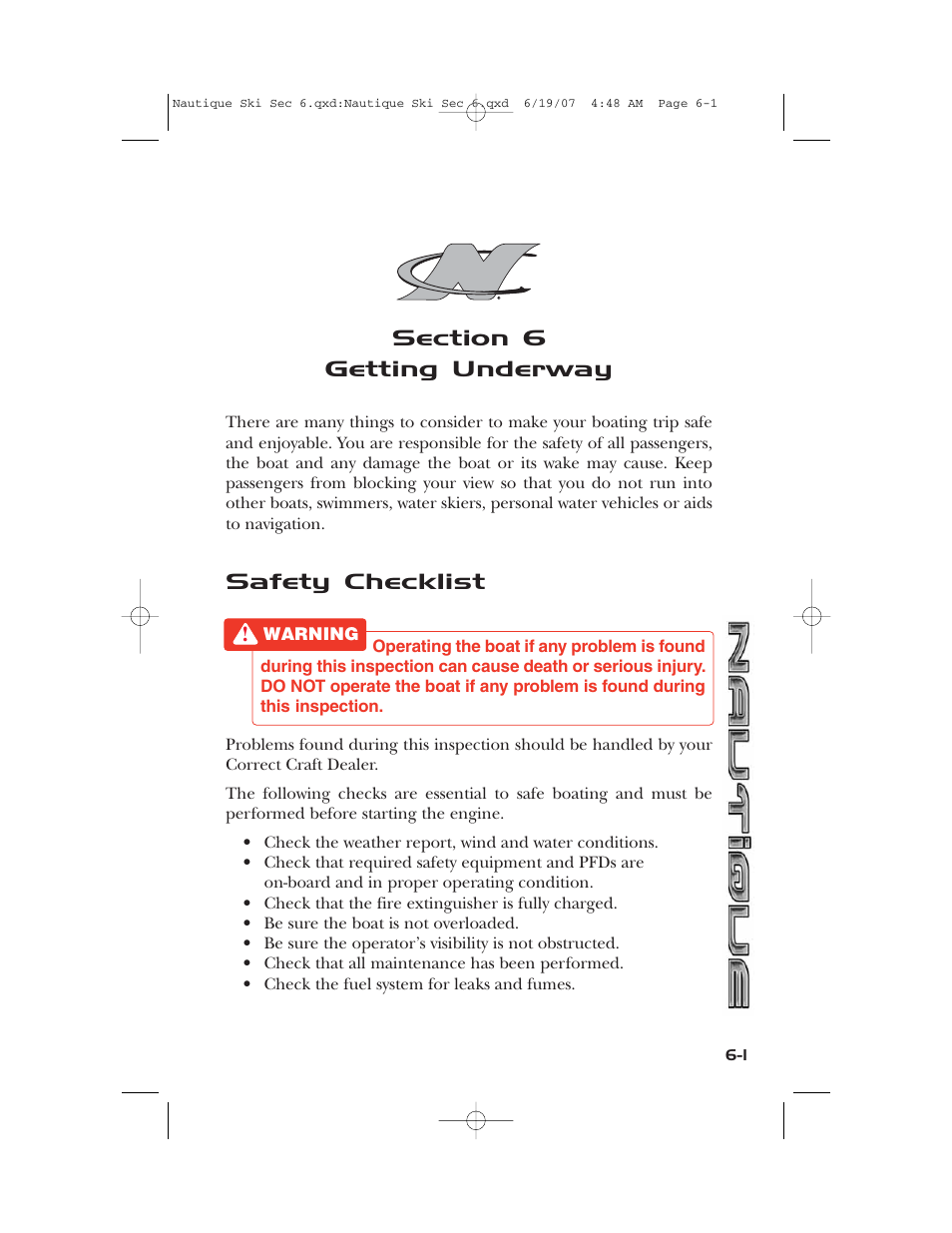 Safety checklist | Nautique 2008 70141 User Manual | Page 125 / 188