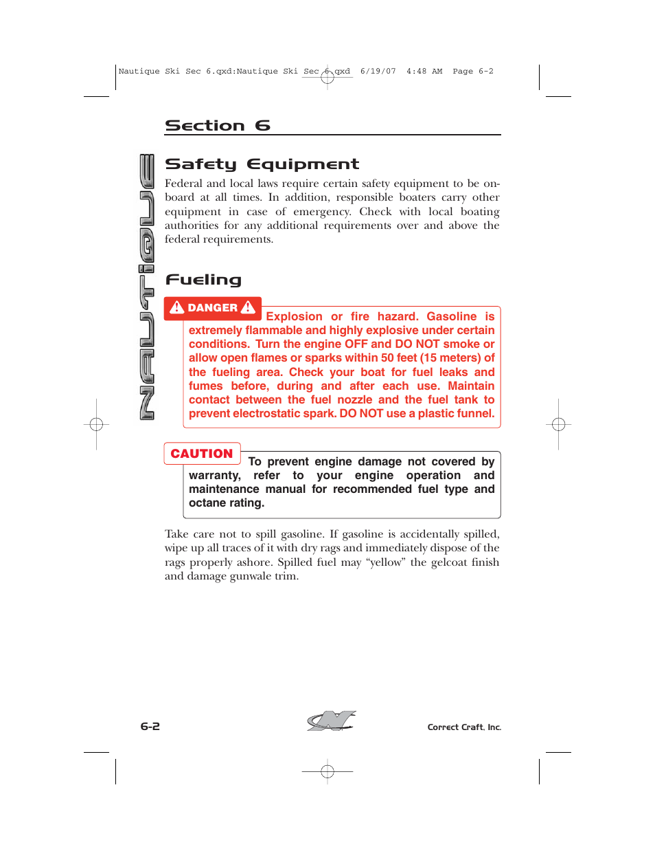 Safety equipment, Fueling | Nautique 2008 70141 User Manual | Page 126 / 188