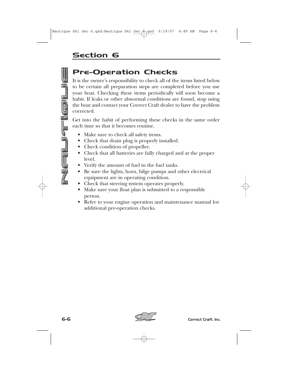 Pre-operation checks | Nautique 2008 70141 User Manual | Page 130 / 188