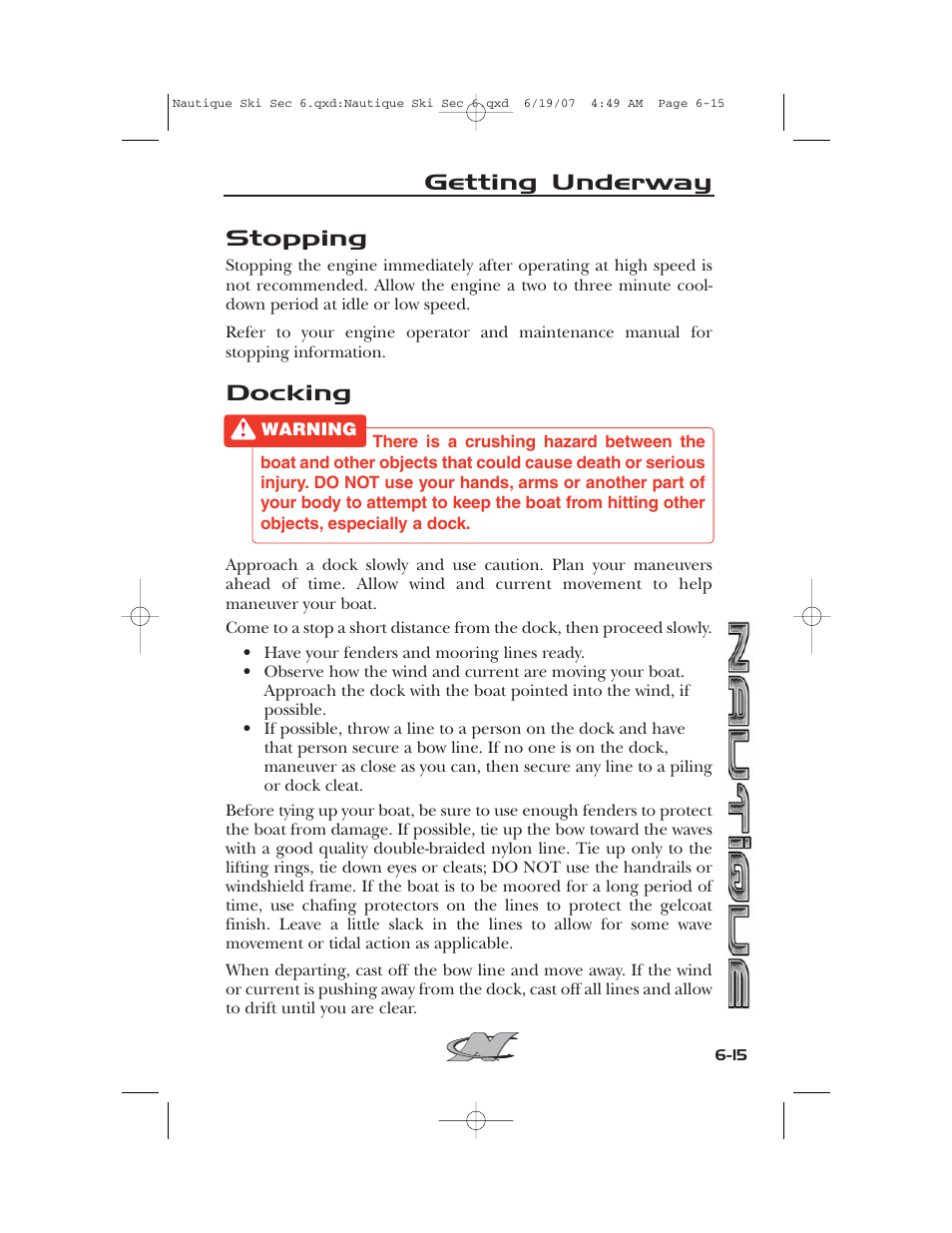 Getting underway stopping, Docking | Nautique 2008 70141 User Manual | Page 139 / 188