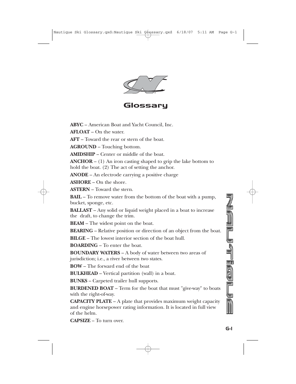 Glossary | Nautique 2008 70141 User Manual | Page 177 / 188