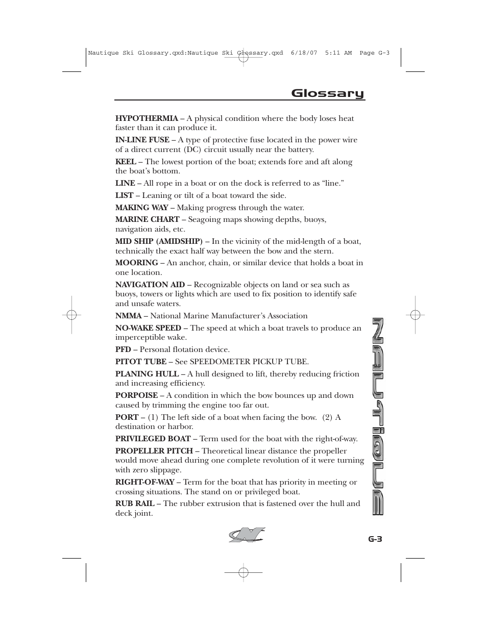 Glossary | Nautique 2008 70141 User Manual | Page 179 / 188