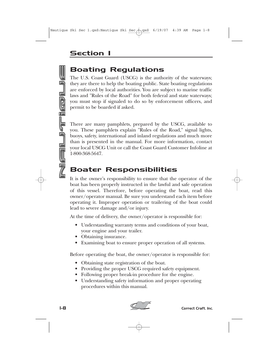 Boating regulations, Boater responsibilities | Nautique 2008 70141 User Manual | Page 18 / 188